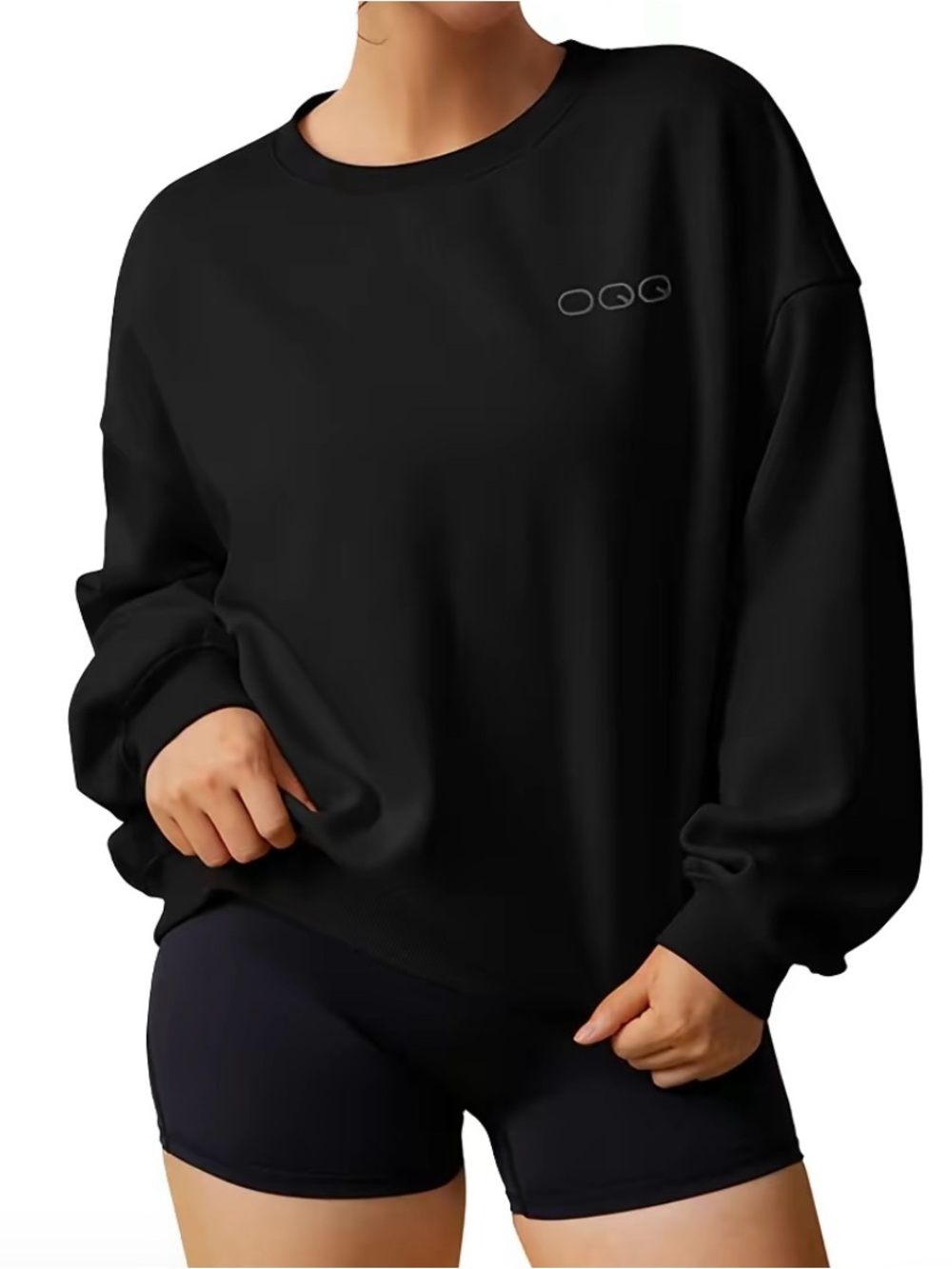 Black Women's Crewneck Sweatshirt - Casual Oversized Pullover